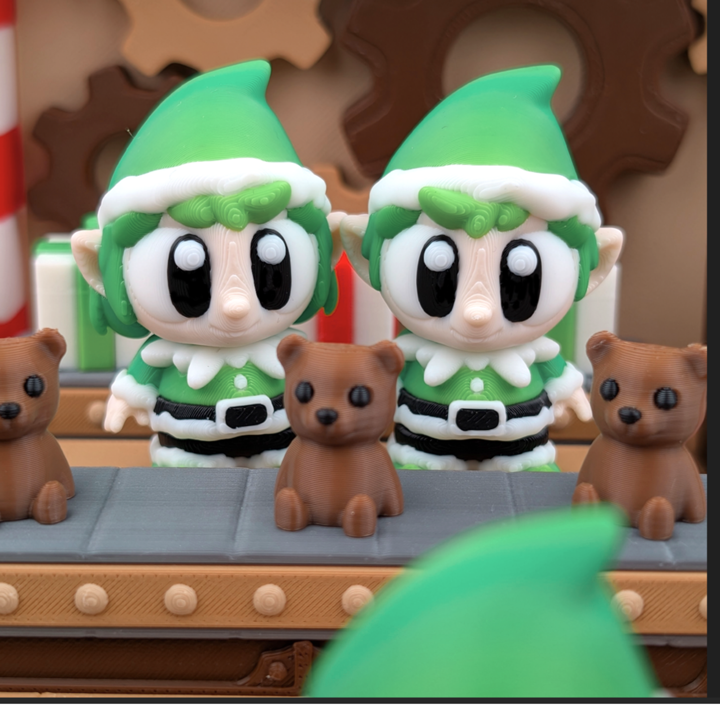 Duo of Adorable Christmas Elves 3D Printed Figures — Santa's Toy Factory Helpers Collectible