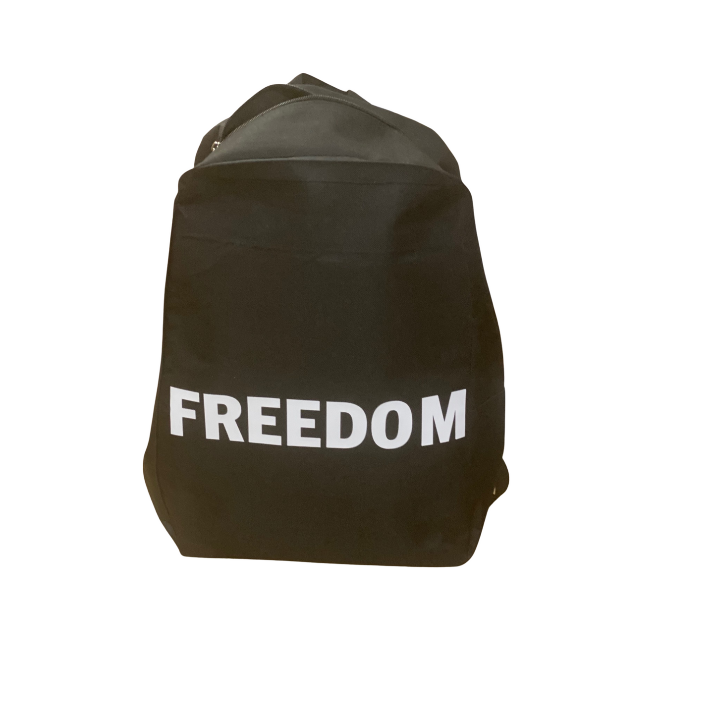 FREEDOM Backpack – Black Canvas School Bag with White Bold Print – Durable & Lightweight