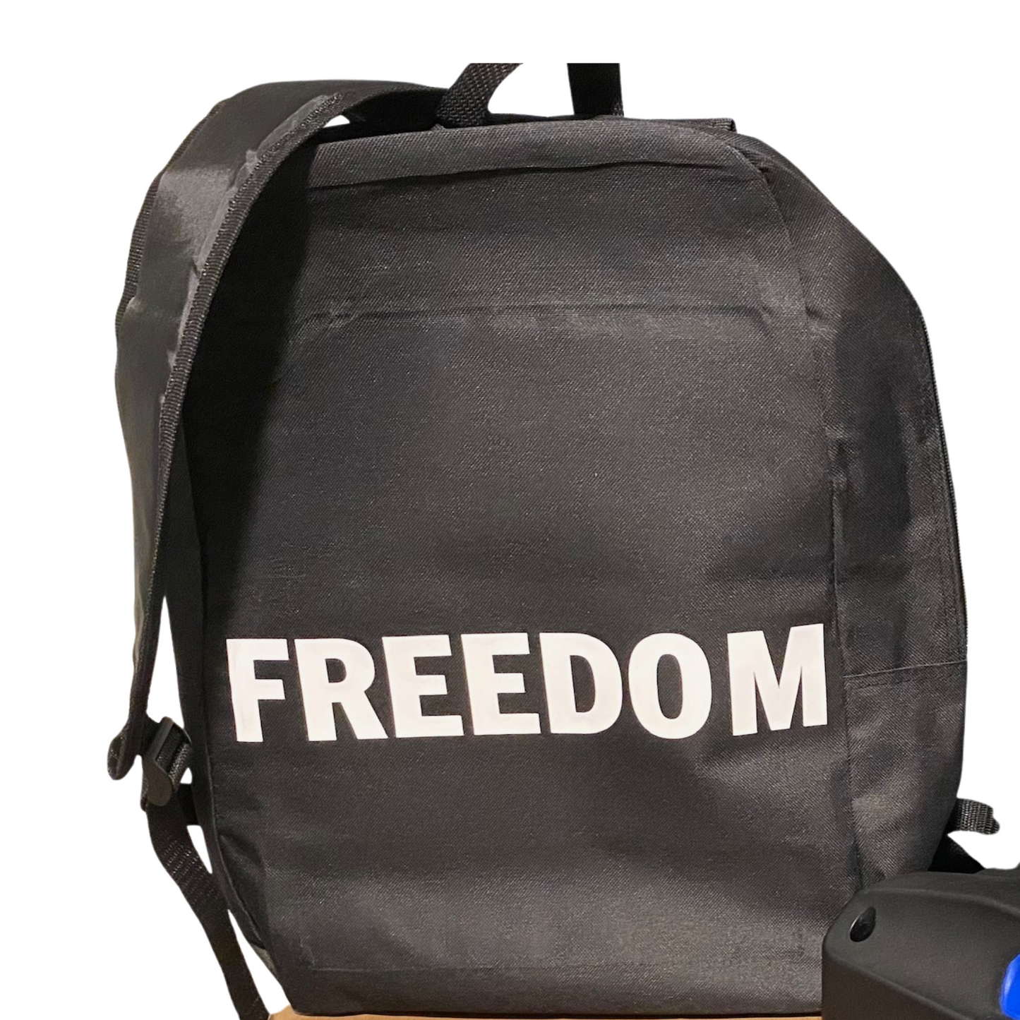 FREEDOM Backpack – Black Canvas School Bag with White Bold Print – Durable & Lightweight