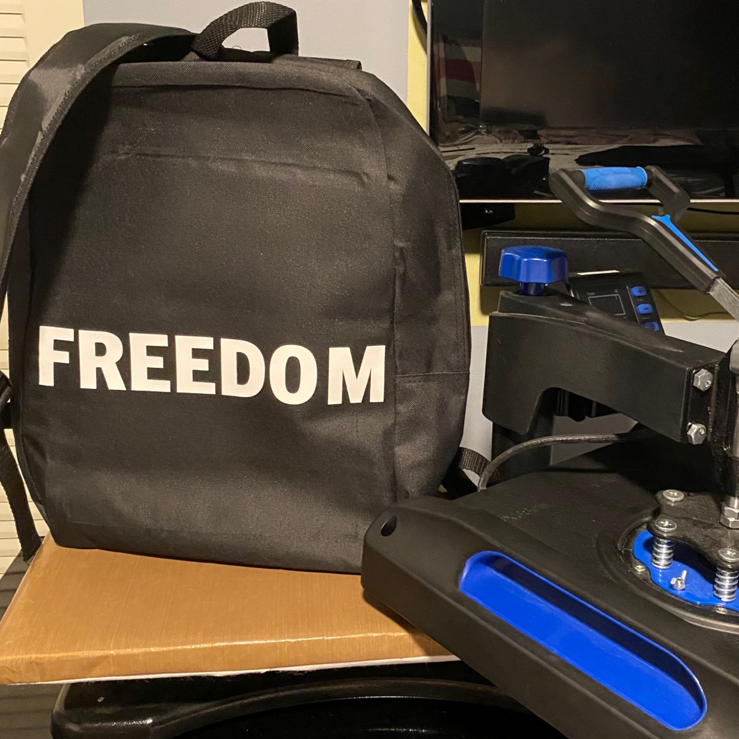 FREEDOM Backpack – Black Canvas School Bag with White Bold Print – Durable & Lightweight