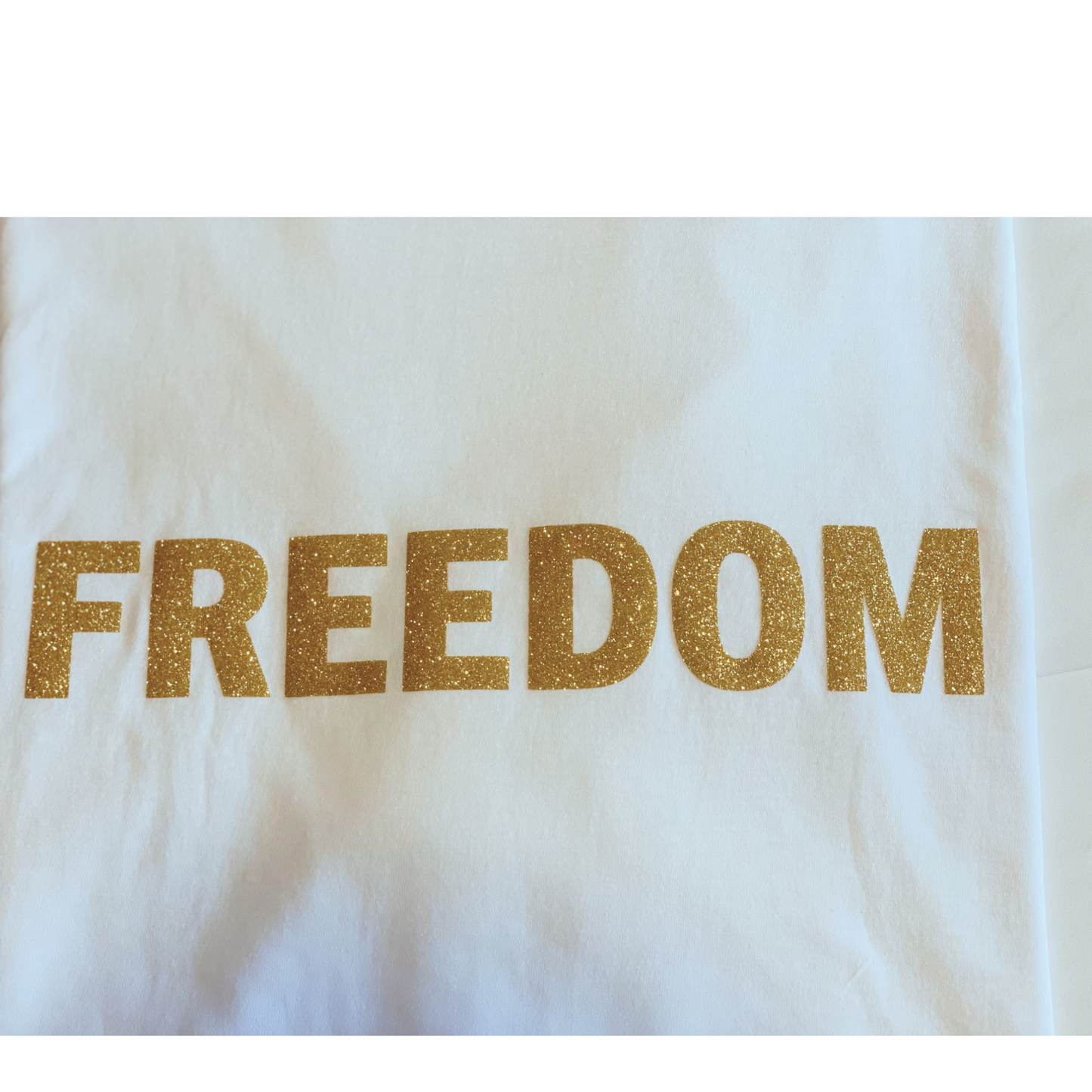 FREEDOM Gold Edition T-Shirt – White Cotton Tee with Glitter Gold Print – Limited Edition