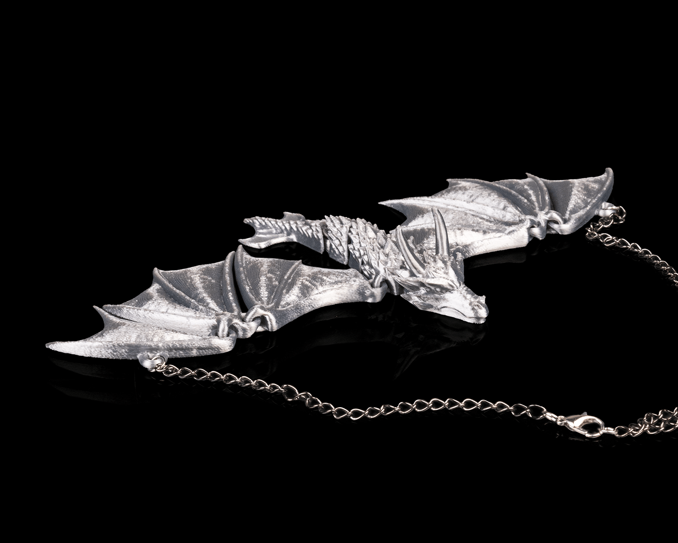 Fantasy Dragon Necklace – Articulated Wings – 3D Printed Gothic Statement Jewelry