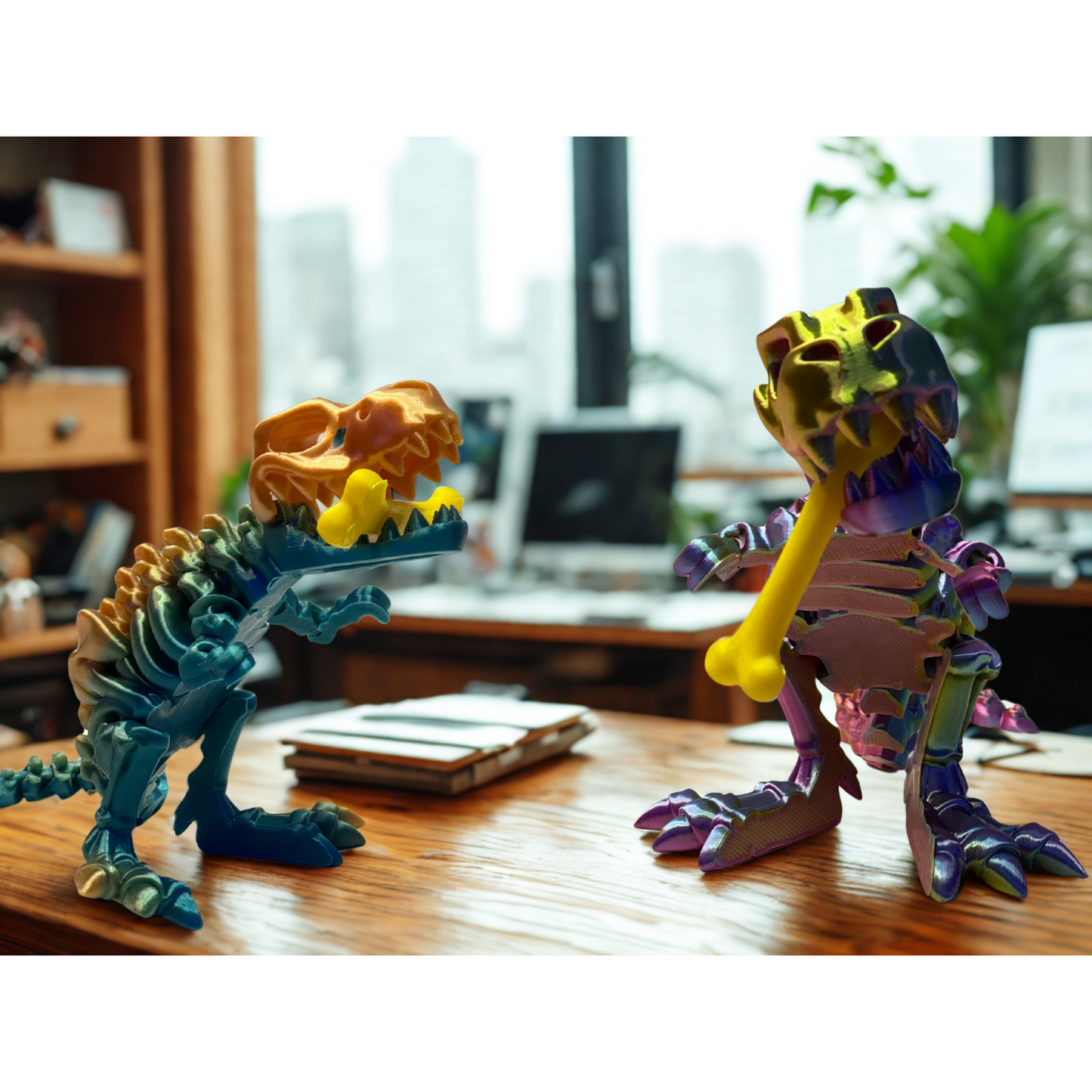 3D Printed Articulated T-Rex Skeleton β 10" & 8" β Multicolor or Solid Options