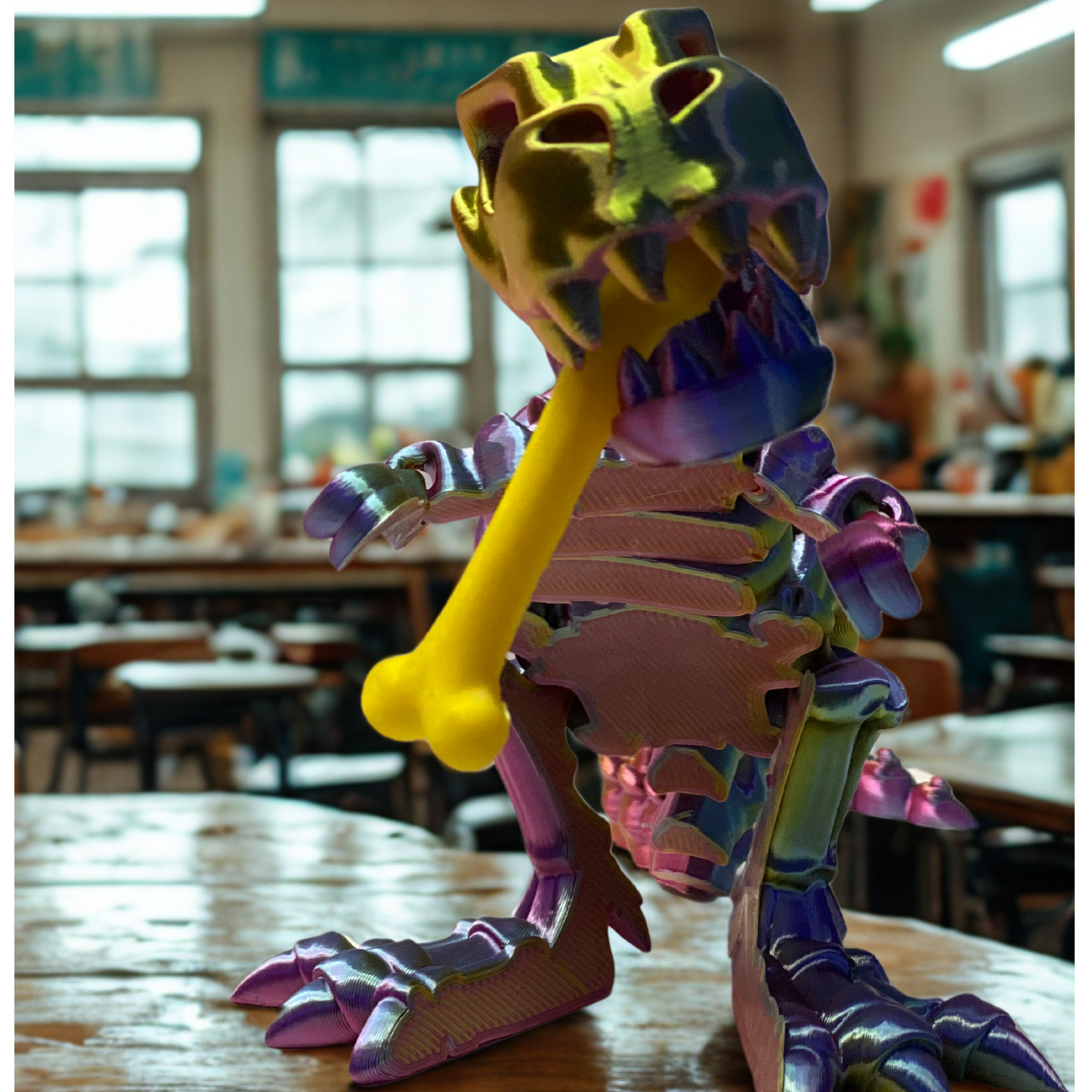 3D Printed Articulated T-Rex Skeleton β 10" & 8" β Multicolor or Solid Options