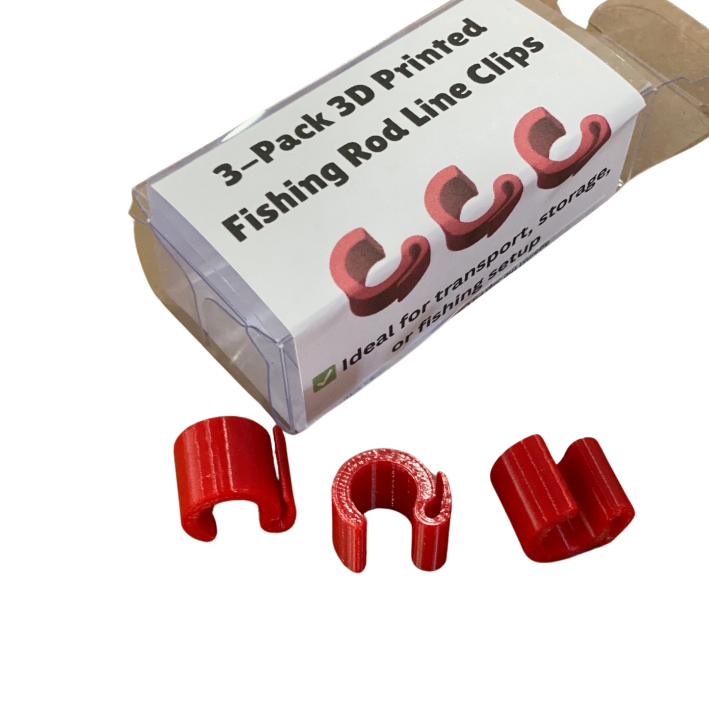 3-Pack 3D Printed Fishing Rod Line Clips – Red Snap-On Drop Shot Holders – Universal Fit