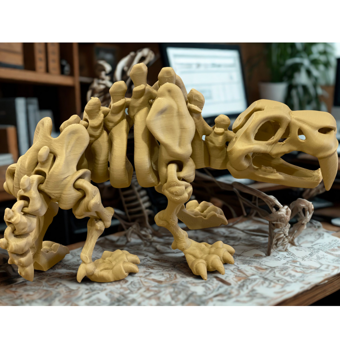 3D Printed Articulated Dinosaur Skeleton – Flexible Poseable Fossil Toy – Handmade PLA Dino Model – 6"