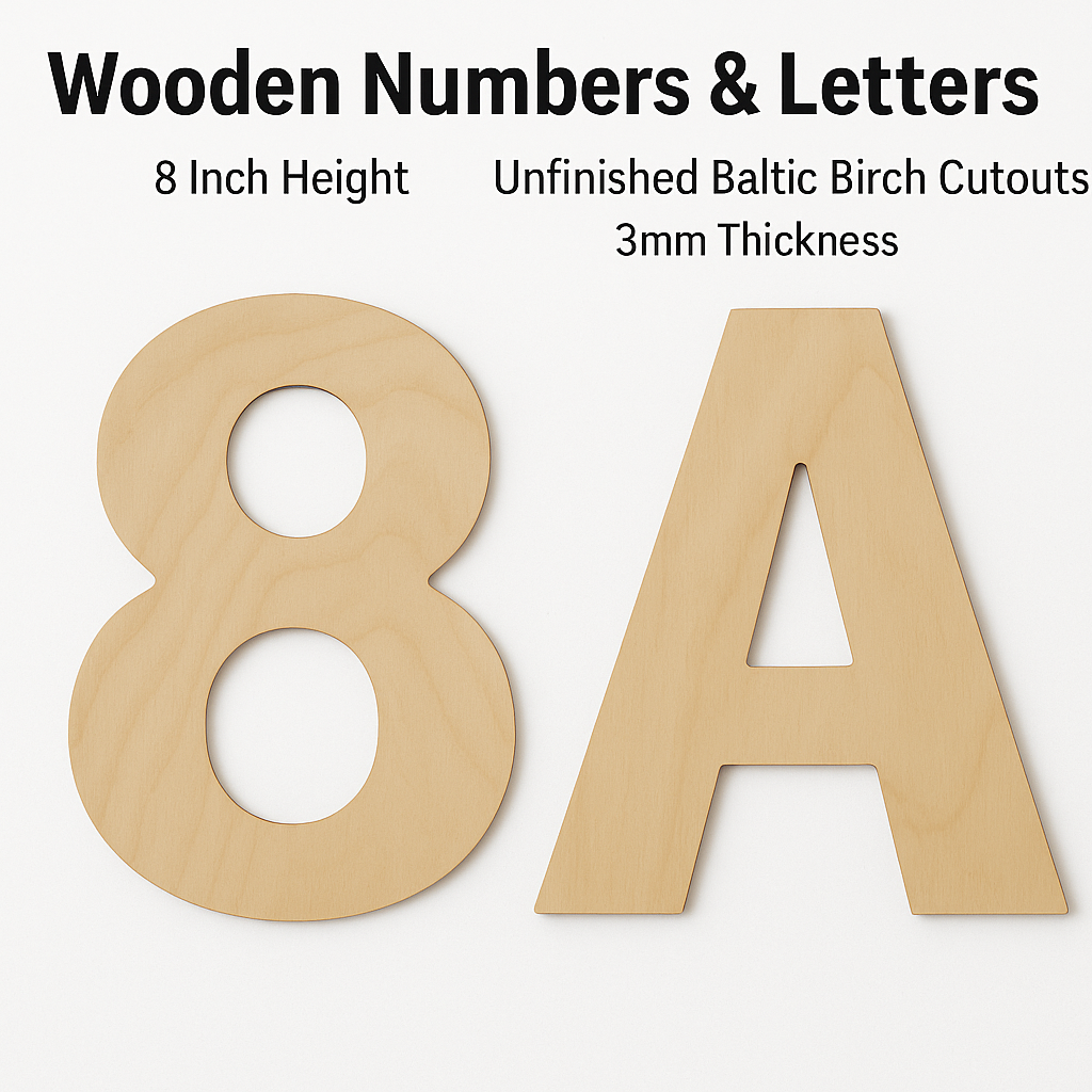 Wooden Numbers & Letters – Unfinished Baltic Birch Cutouts (Laser Precision)
