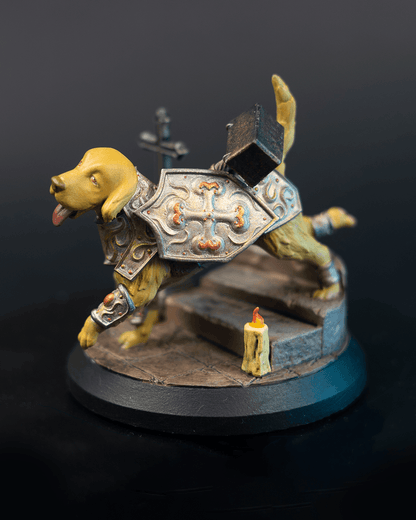 BuildInk 3D Printed Dog Paladin Miniature – 75mm Fantasy Resin Model with Scenic Base – Unpainted Gray for Painting – Tabletop RPG & Collector Display
