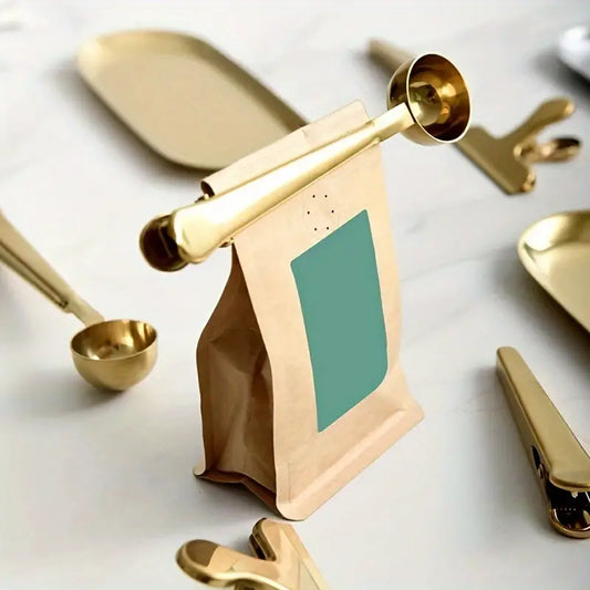 2-in-1 Stainless Steel Coffee Scoop &amp; Bag Clip | Gold Finish