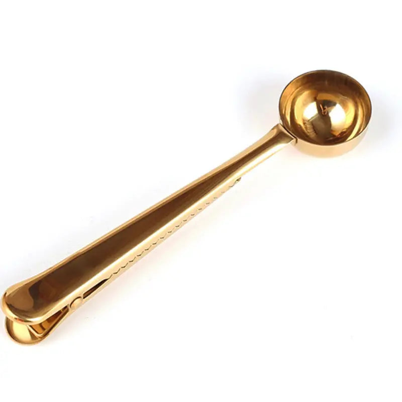 2-in-1 Stainless Steel Coffee Scoop &amp; Bag Clip | Gold Finish