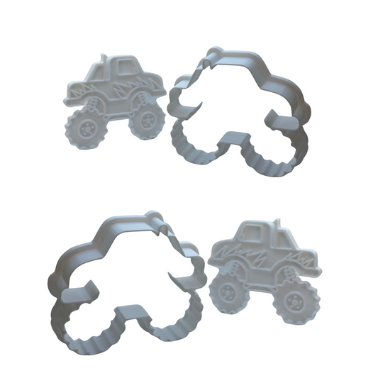 BuildInk Monster Truck Clay Cutter Set – 2 PCS 3D Printed Polymer Clay Cutters – 3.5" & 2.5" – Stamp & Outline Tools – Random Color – for Kids Crafts, DIY, and Baking