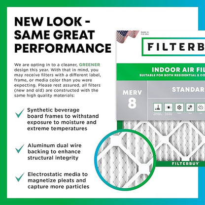 Filterbuy 12x12x1 Air Filter MERV 8 Dust Defense (4-Pack), Pleated HVAC AC Furnace Air Filters Replacement (Actual Size: 11.75 x 11.75 x 0.75 Inches)