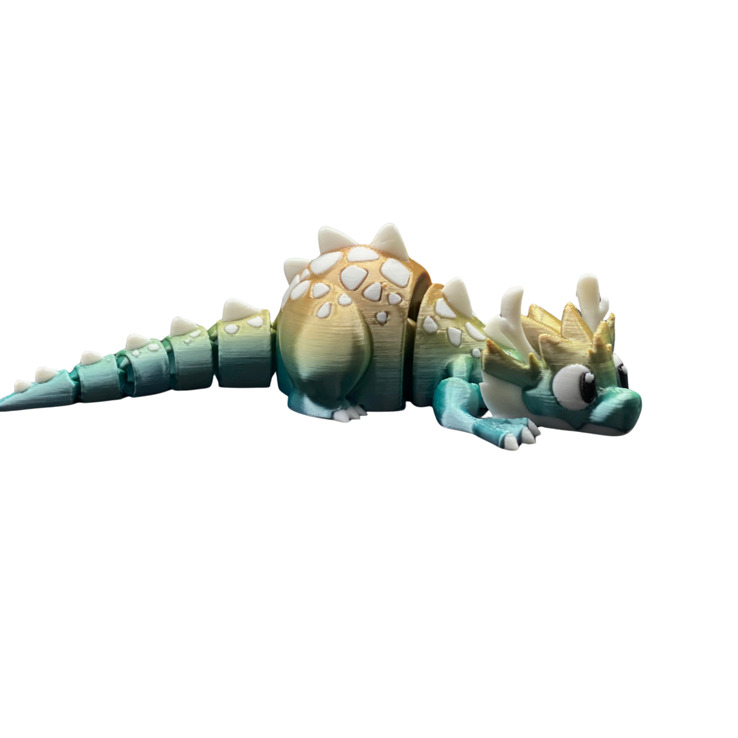 BuildInk Articulated Baby Dragon Fidget Toy - 3D Printed Flexi Silk Gold Green 6"