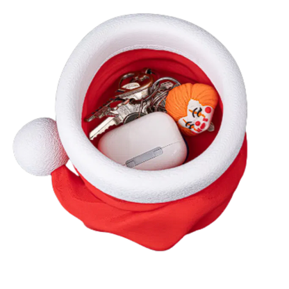 BuildInk Santa Hat Candy Bowl - 3D Printed Christmas Treat Dish - Textured White