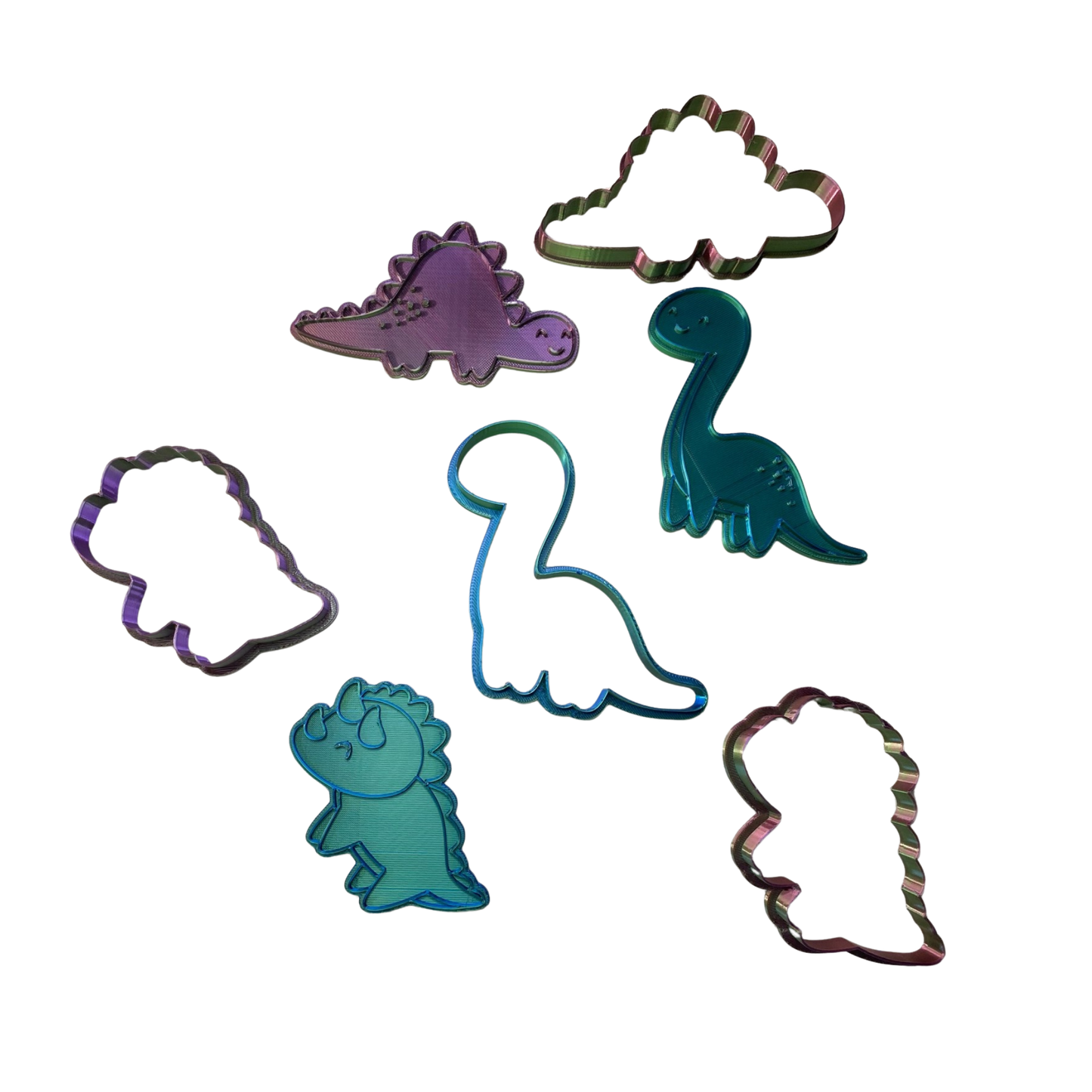 BuildInk Dinosaur Cookie Cutter Set – 3D Printed Dino Shapes – Triceratops, Stegosaurus, Brontosaurus – Multi-Color PLA Cutters for Fun Baking or Crafts
