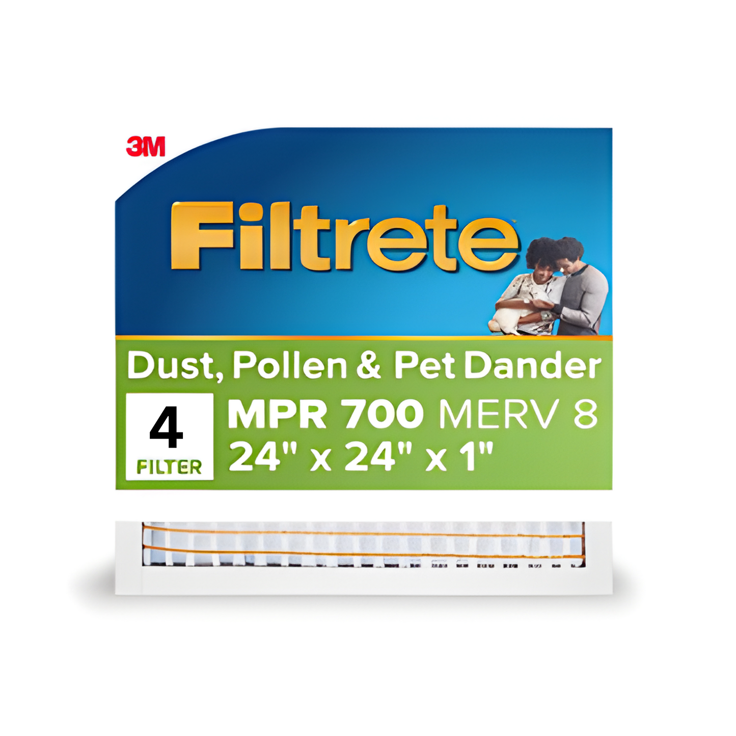 Filtrete 24x24x1 AC Furnace Air Filter, MPR 700, MERV 8, Tough on Pollen, Easy on Airflow, 3-Month Pleated 1-Inch Electrostatic Air Cleaning Filter, 4-Pack (Actual Size 23.81 x 23.81 x 0.81 in)