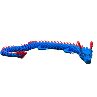 Giant 17 Inch Flexi Dragon - Articulated Sensory Fidget Toy - Blue Body Red Spines