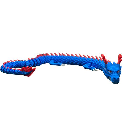 Giant 17 Inch Flexi Dragon - Articulated Sensory Fidget Toy - Blue Body Red Spines