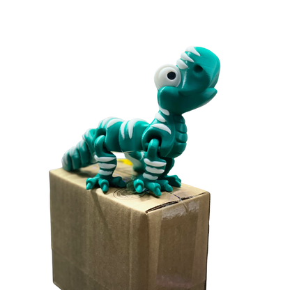 🎨 3D Printed Articulated Dinosaur Toy - Posable Collectible Figure (Teal/White) 🦖