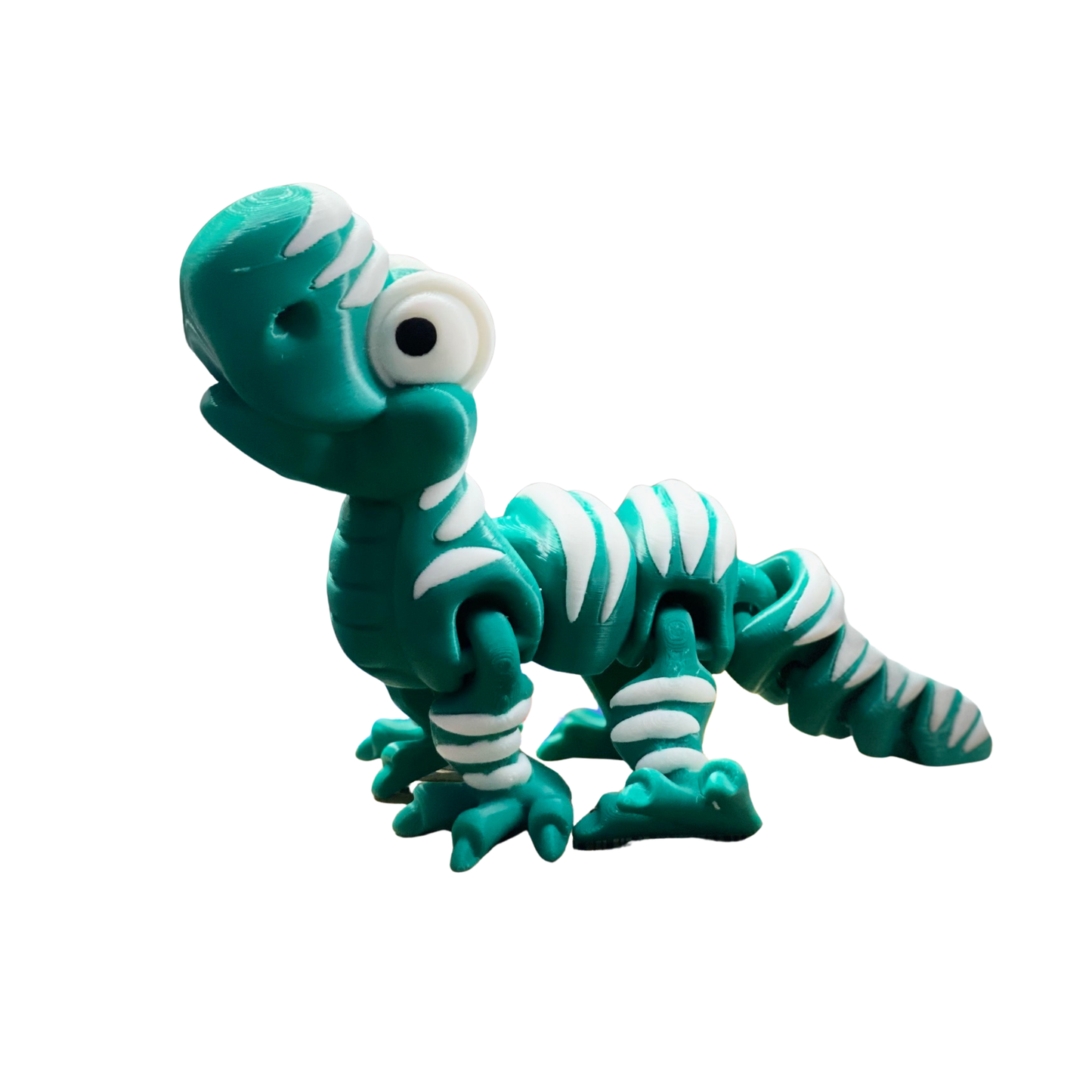 🎨 3D Printed Articulated Dinosaur Toy - Posable Collectible Figure (Teal/White) 🦖