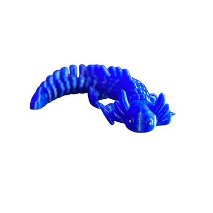 3D Printed Articulated Axolotl - Flexible Fidget Toy - Vibrant Blue Figure