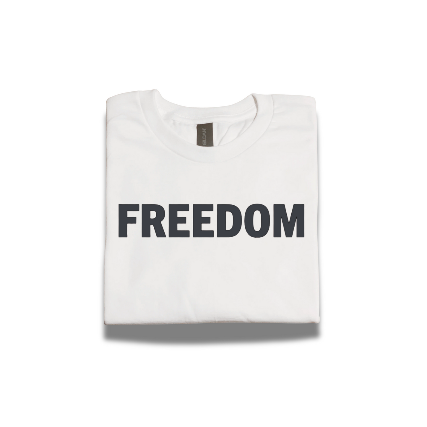FREEDOM T-Shirt – Patriotic White Gildan G5000 Tee with Bold Black Vinyl Print – All Sizes