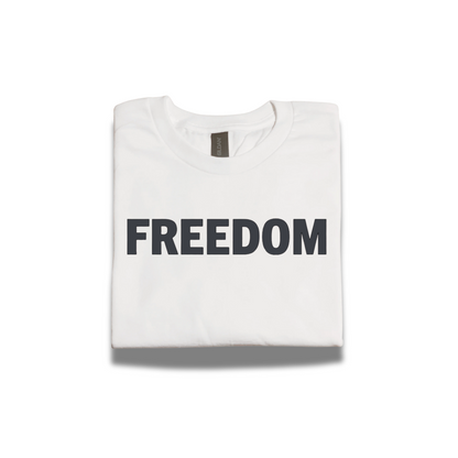 FREEDOM T-Shirt – Patriotic White Gildan G5000 Tee with Bold Black Vinyl Print – All Sizes