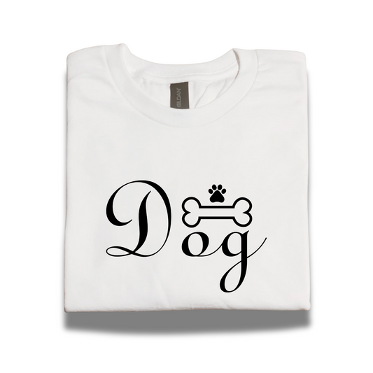 Dog Graphic T-Shirt – White Tee with Black Vinyl Print – Pet Lovers Gift – Unisex Sizes S–3XL