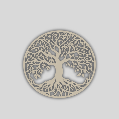 Unpainted Wooden Tree of Life Wall Art – 11.5 Inch Round – 3.5mm Thick Laser Cut Natural Wood