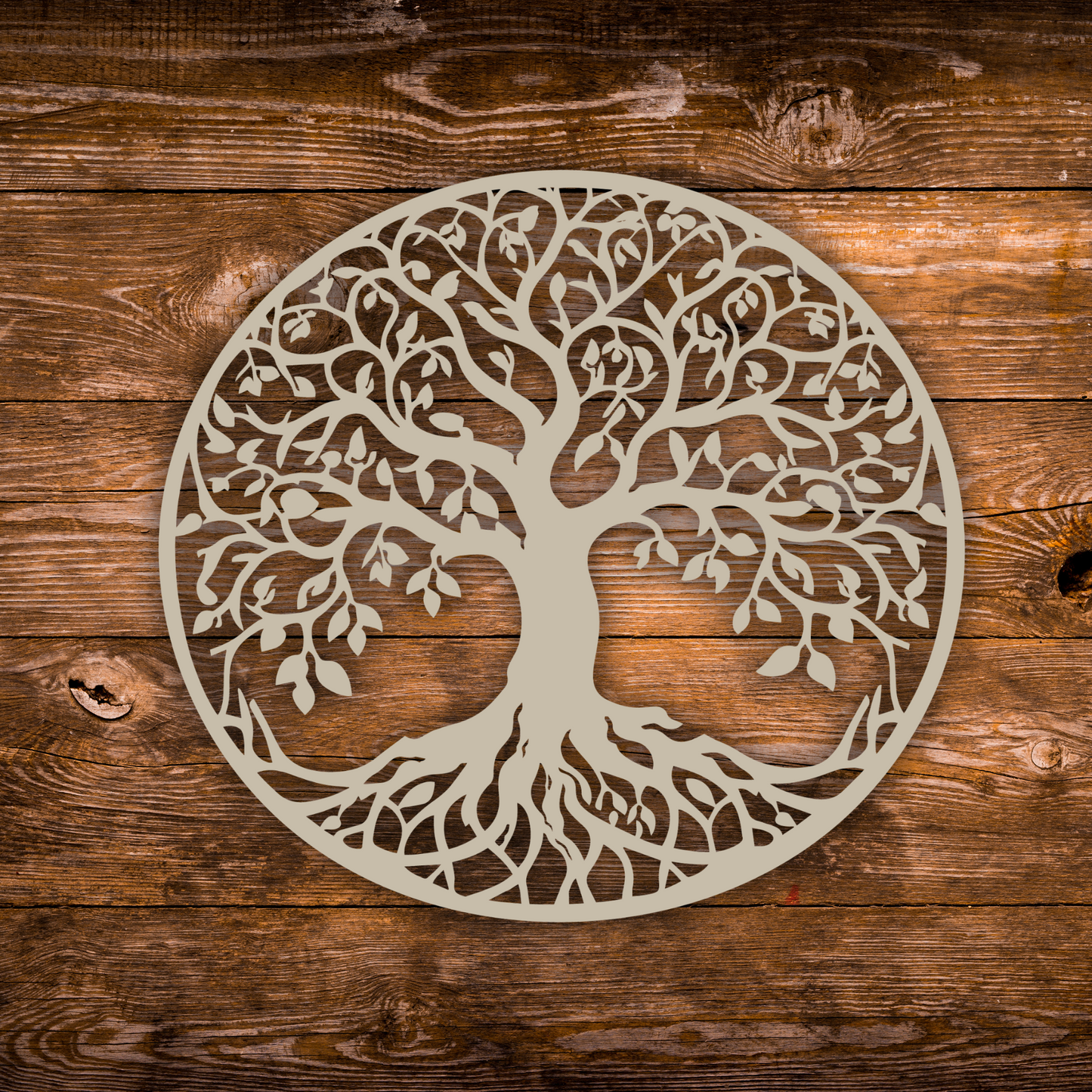 Unpainted Wooden Tree of Life Wall Art – 11.5 Inch Round – 3.5mm Thick Laser Cut Natural Wood