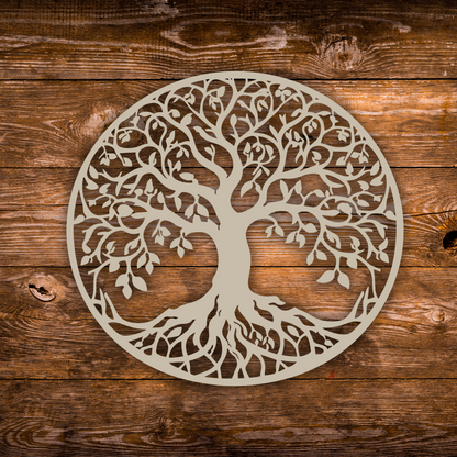 Unpainted Wooden Tree of Life Wall Art – 11.5 Inch Round – 3.5mm Thick Laser Cut Natural Wood