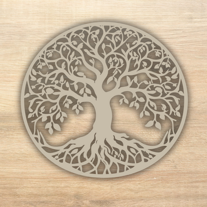 Unpainted Wooden Tree of Life Wall Art – 11.5 Inch Round – 3.5mm Thick Laser Cut Natural Wood