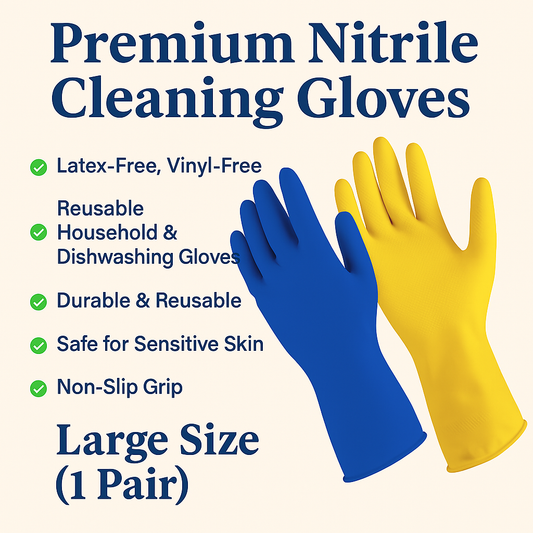 Premium Nitrile Cleaning Gloves – Latex-Free, Vinyl-Free – Reusable Household & Dishwashing Gloves – Large Size (1 Pair)