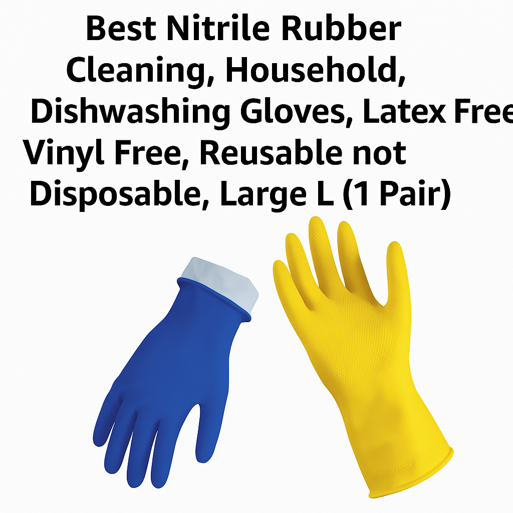 Premium Nitrile Cleaning Gloves – Latex-Free, Vinyl-Free – Reusable Household & Dishwashing Gloves – Large Size (1 Pair)