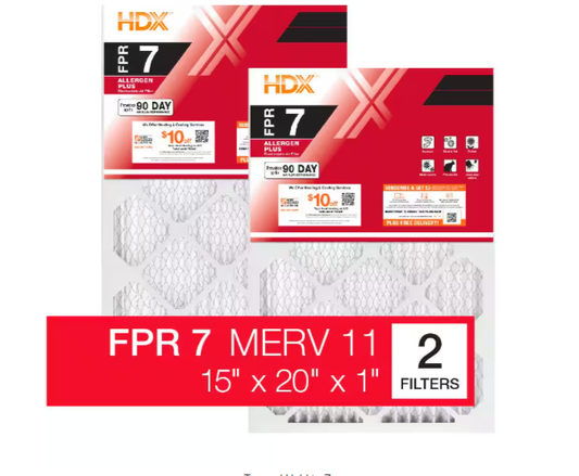 15 in. x 20 in. x 1 in. Allergen Plus Pleated Air Filter FPR 7, MERV 11 (2 Pack)