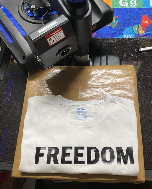 FREEDOM T-Shirt – Bold Black Print on White Tee – Sizes M L XL 2XL 3XL – Gildan Cotton