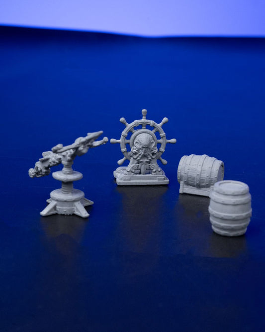 32mm Tabletop Terrain Props Set – Unpainted Resin Scenery – 4 Pieces