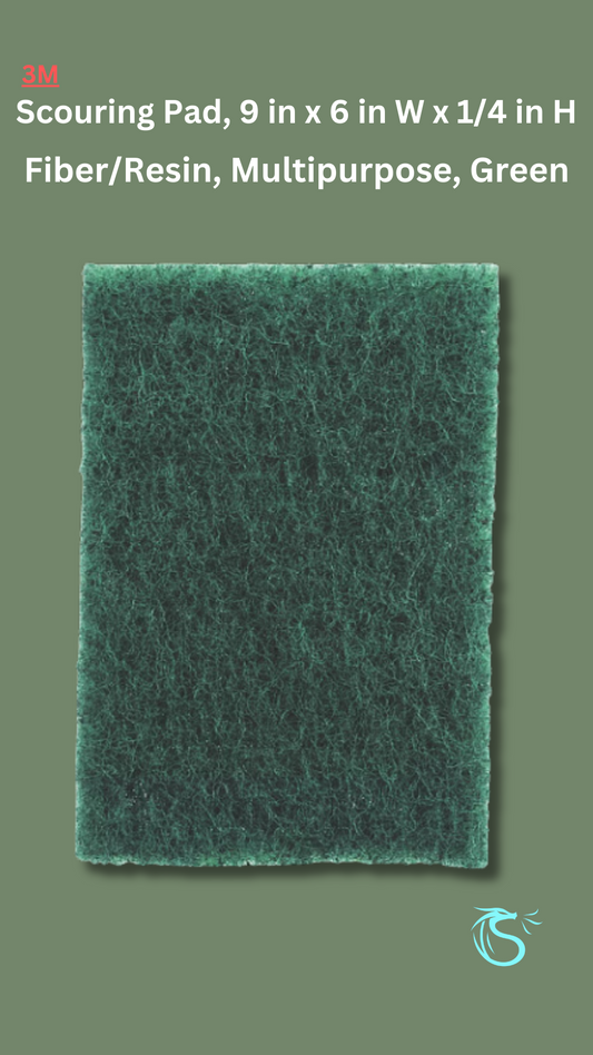 Scouring Pad, 9 in x 6 in W x 1/4 in H, Fiber/Resin, Multipurpose, Green