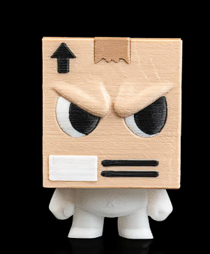 📦 3D Printed Designer Toy: Angry Cardboard Box Figure 😠