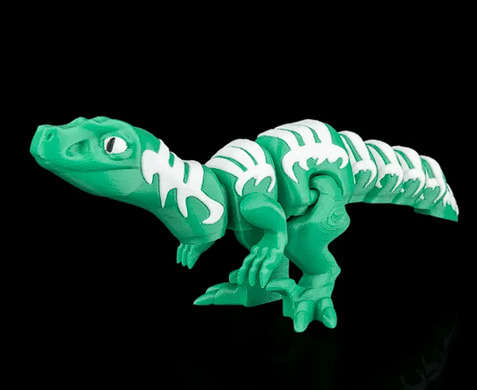 3D Printed Articulated Dinosaur Figure - Collectible Velociraptor Style (Green/White)