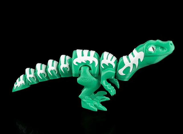 3D Printed Articulated Dinosaur Figure - Collectible Velociraptor Style (Green/White)