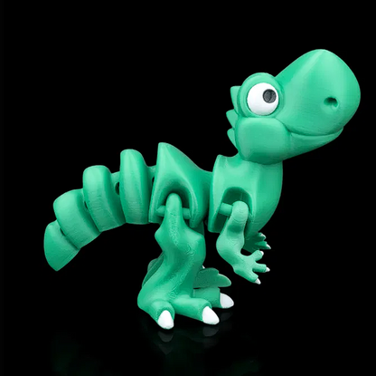 🦖 3D Printed Articulated Dinosaur Toy - Posable Figure (Green & White) 🟢