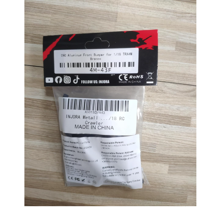 INJORA CNC Aluminum Front Bumper for 1/18 RC Crawler TRX4M Bronco Upgrade (4M-43)