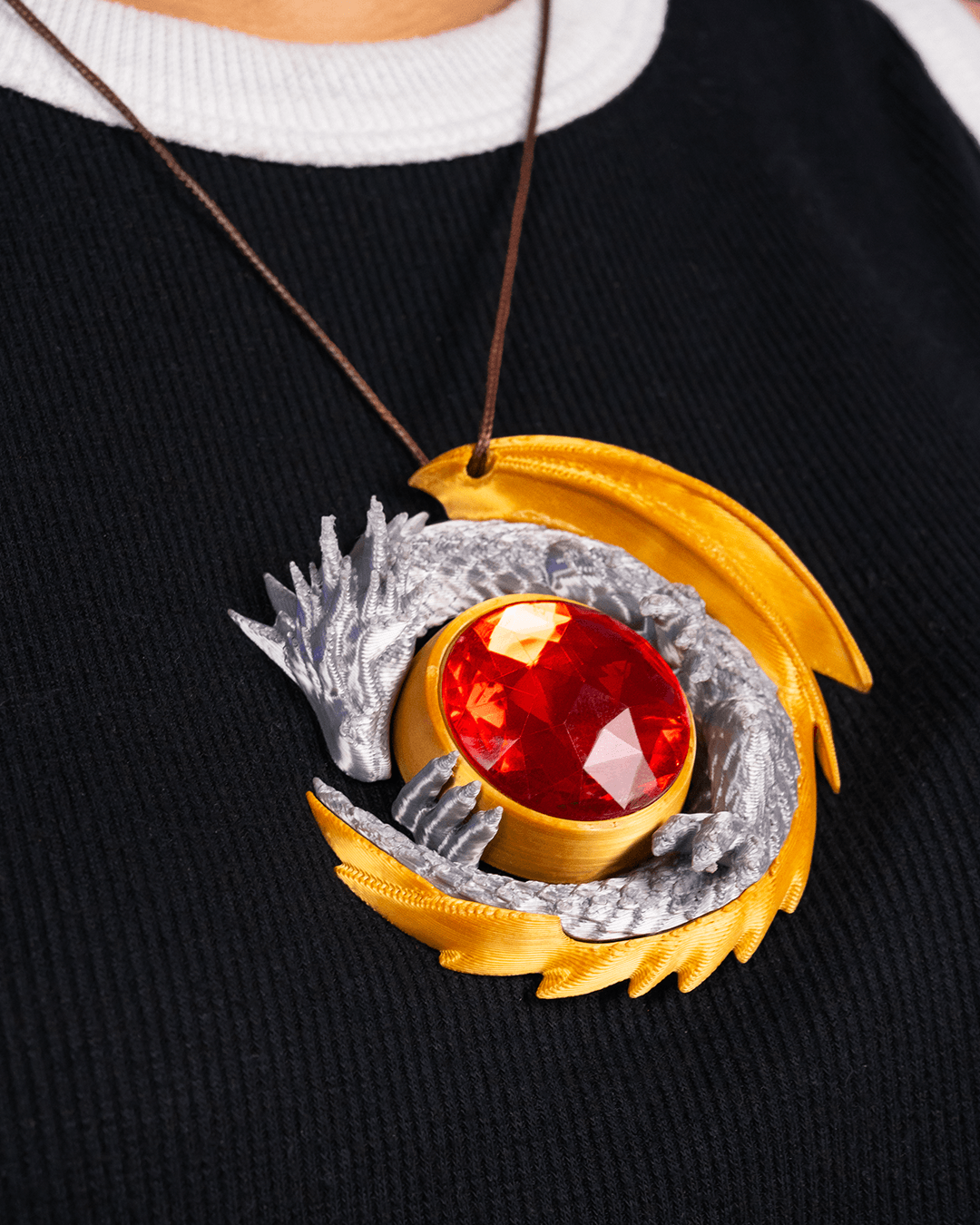Dragon’s Hoard Pendant – Fantasy Dragon Necklace with Crimson Gem