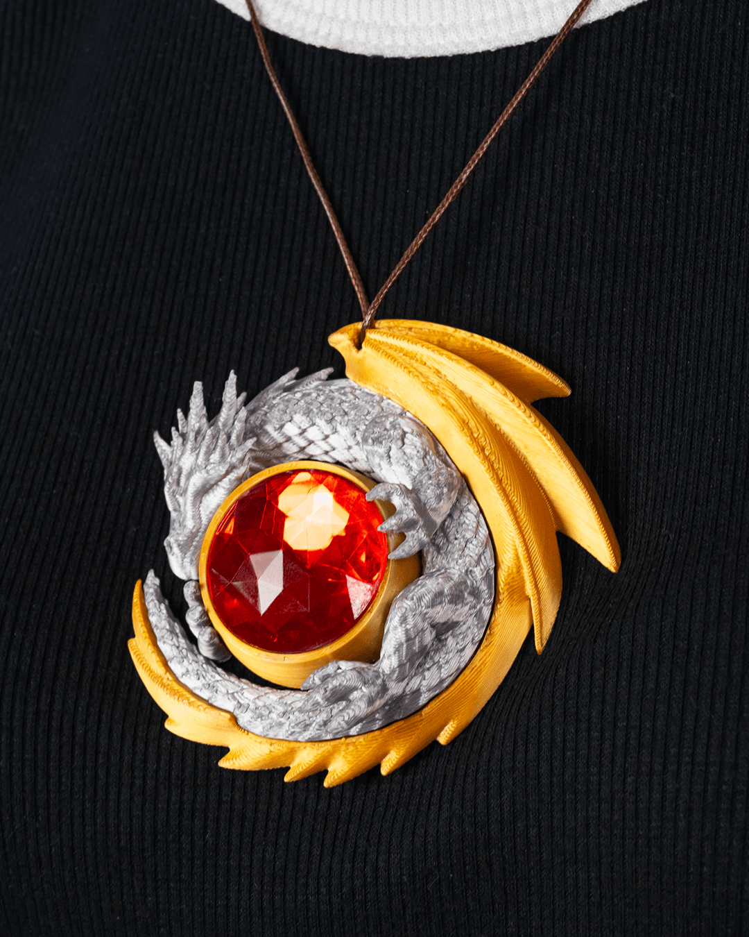 Dragon’s Hoard Pendant – Fantasy Dragon Necklace with Crimson Gem