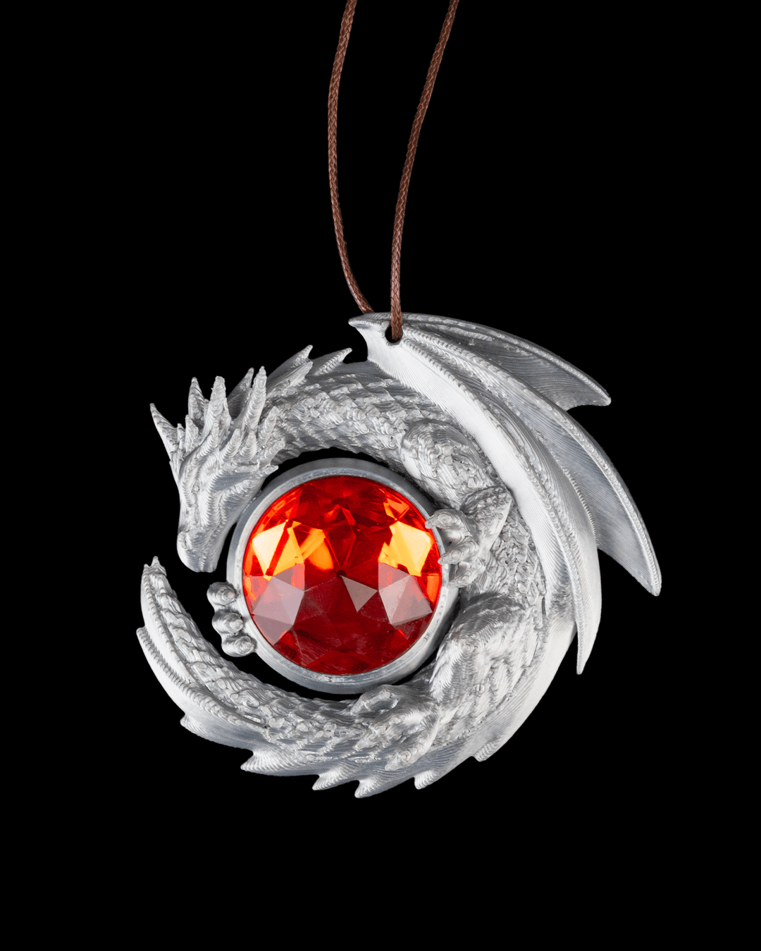 Dragon’s Hoard Pendant – Monochrome Fantasy Dragon Necklace