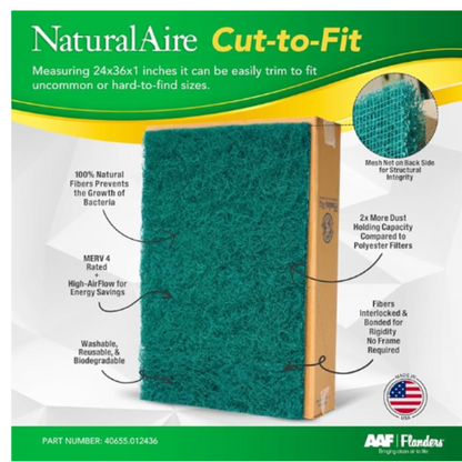 Flanders PrecisionAire NaturalAire Cut-to-Fit Air Filter 24x36x1 – Washable & Reusable