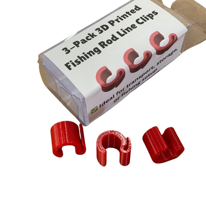 3-Pack 3D Printed Fishing Rod Line Clips – Red Snap-On Drop Shot Holders – Universal Fit