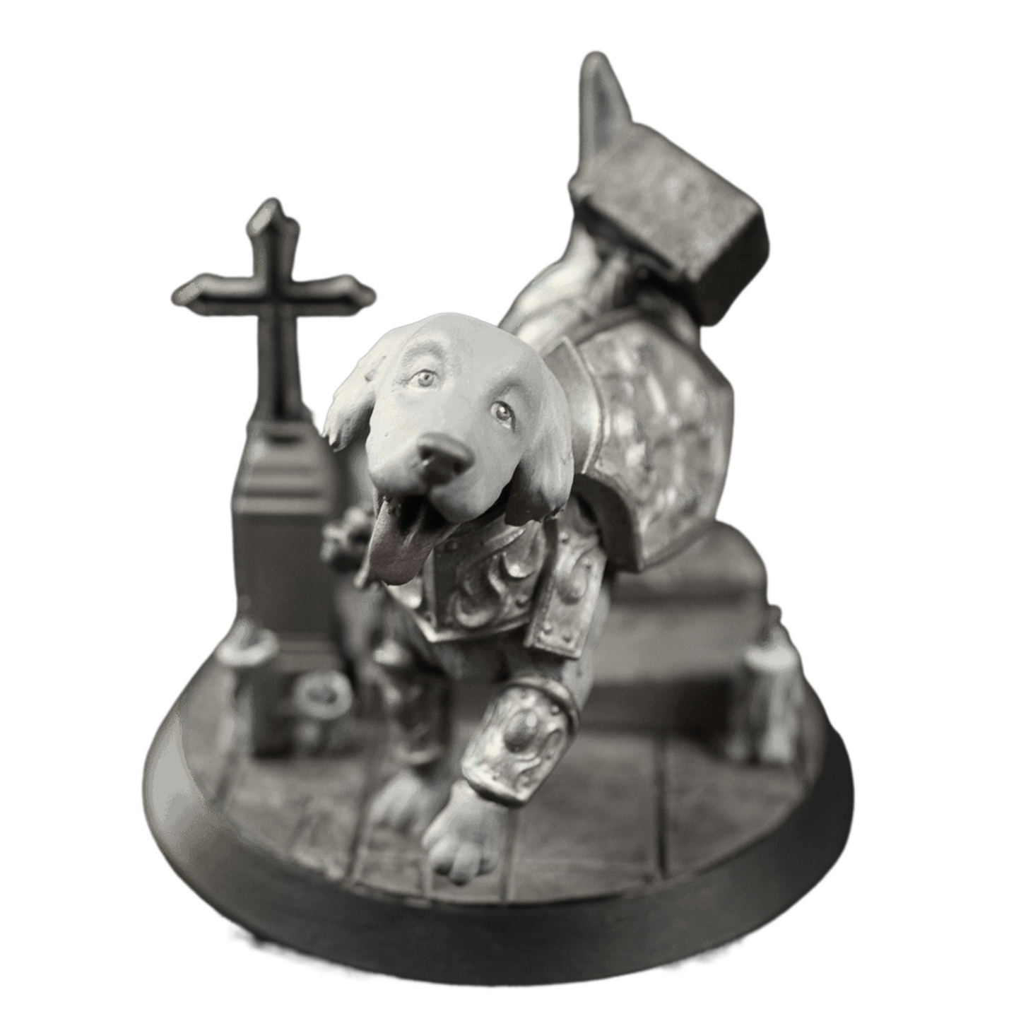 BuildInk 3D Printed Dog Paladin Miniature – 75mm Fantasy Resin Model with Scenic Base – Unpainted Gray for Painting – Tabletop RPG & Collector Display