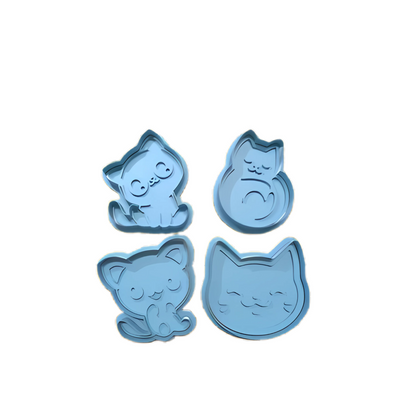 Cute Cat Cookie Cutters – Set of 4 Kawaii Kitty Shapes – Random Colors – 3D Printed Plastic – Perfect for Baking, Fondant, Crafts, and Gifts